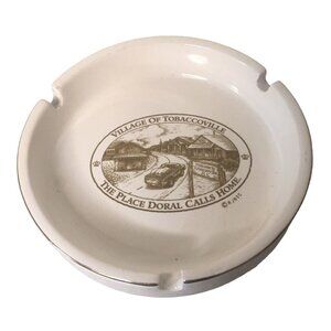 Vintage Village Of Tobaccoville Ceramic Ashtray With Gold Detail Made In China
